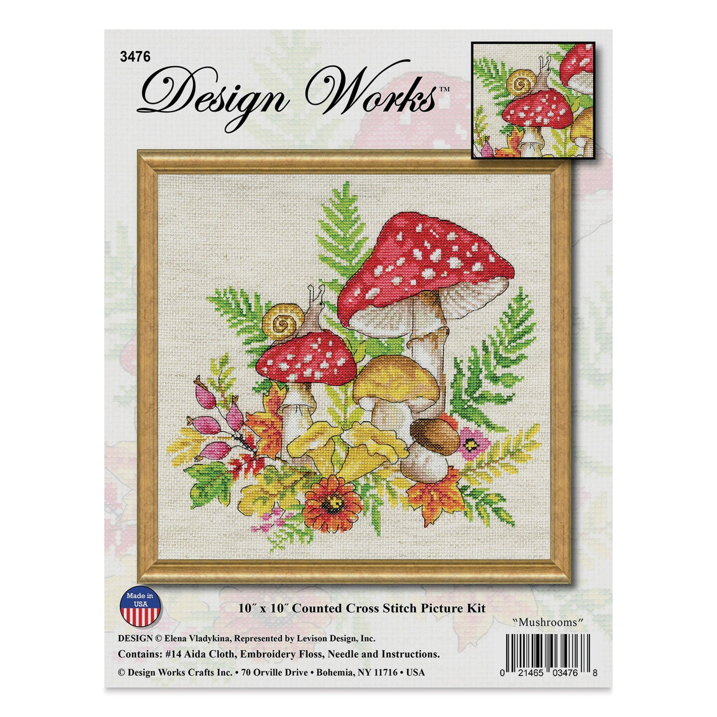 Design Works Counted Cross Stitch Kit - Mushrooms, 10&#x22; x 10&#x22;