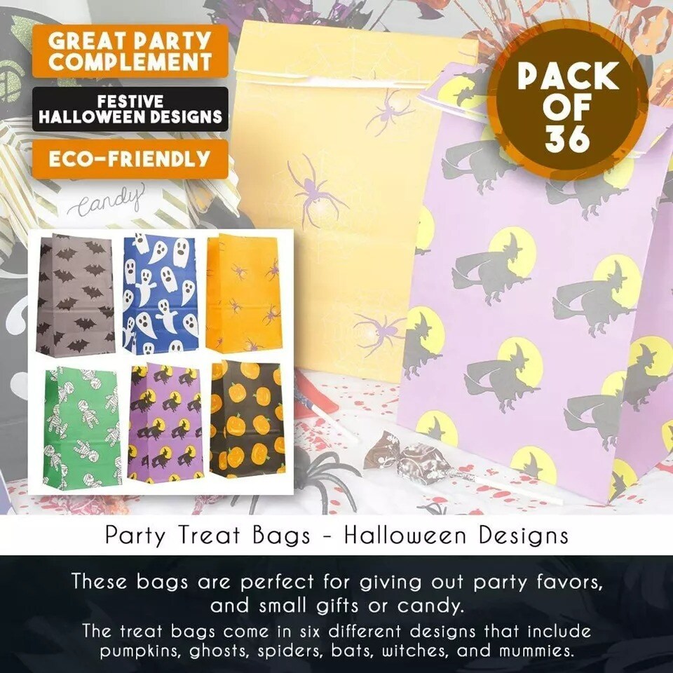 36 Pack Halloween Gift Bags, Trick or Treat Party Paper Favor Goodies Candy Bag