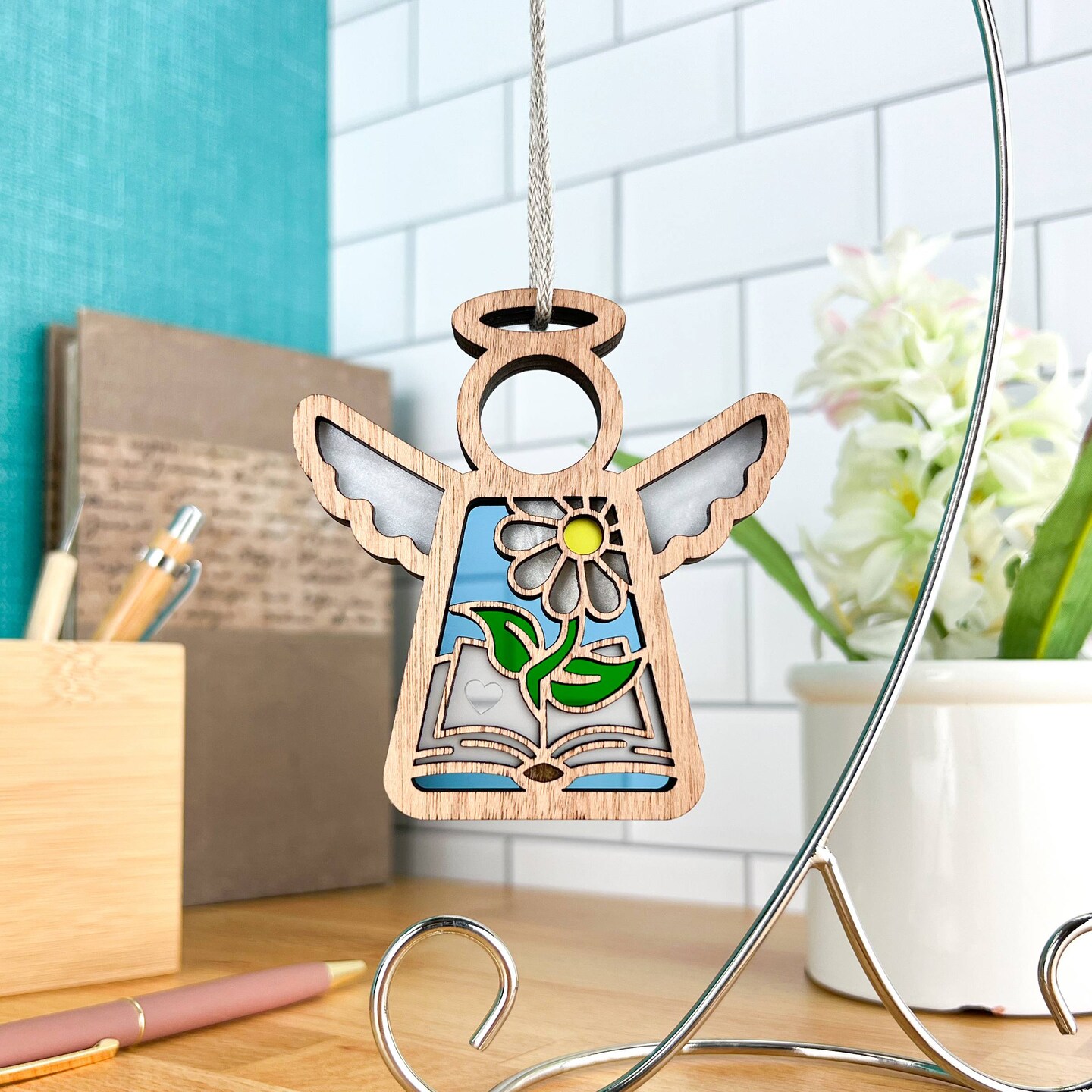3.5&#x22; Book Lovers Ornament - Handcrafted in Texas - Mother&#x27;s Angels&#xAE; Figurine - Mother&#x27;s Day Gifts
