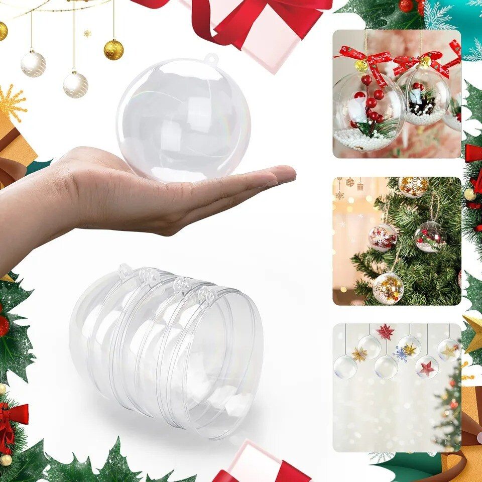 10x Clear Plastic Ball Baubles Sphere Fillable Christmas Ornament Craft Gift Box