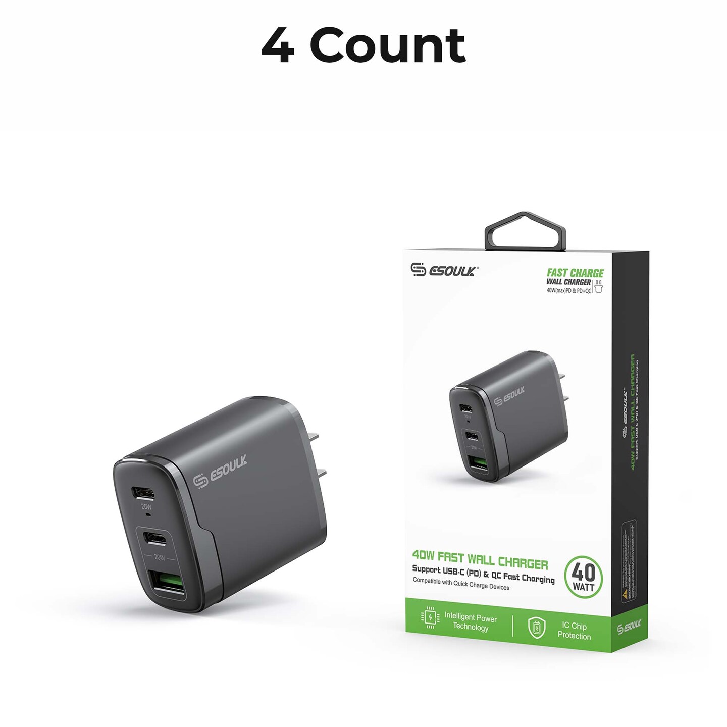 40W Dual Fast Wall Charger 12/48