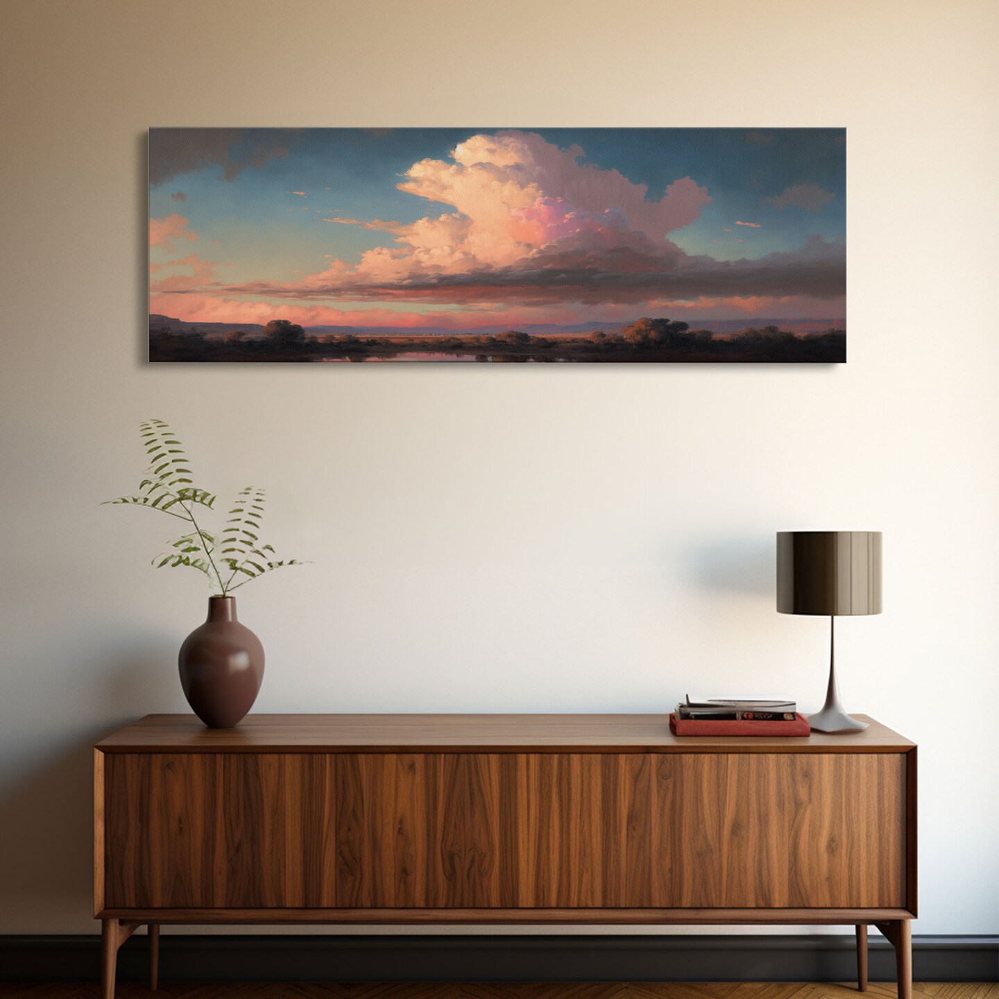 Panoramic Framed Canvas Texas Prairie Sunset Wall Art, Living Room, Bedroom Decor, Sunset Art, Watercolor Painting, Original Artwork 18-113 - image9