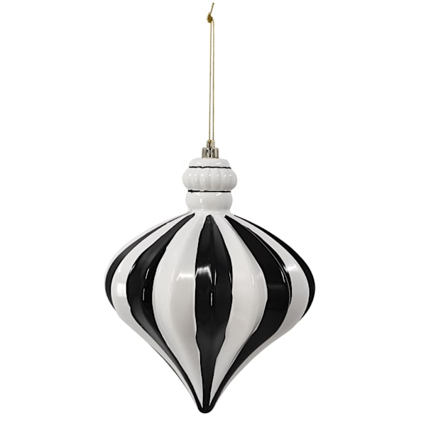 7&#x22; Ceramic Onion-Shaped Christmas Ornament, Black &#x26; White Holiday Accent