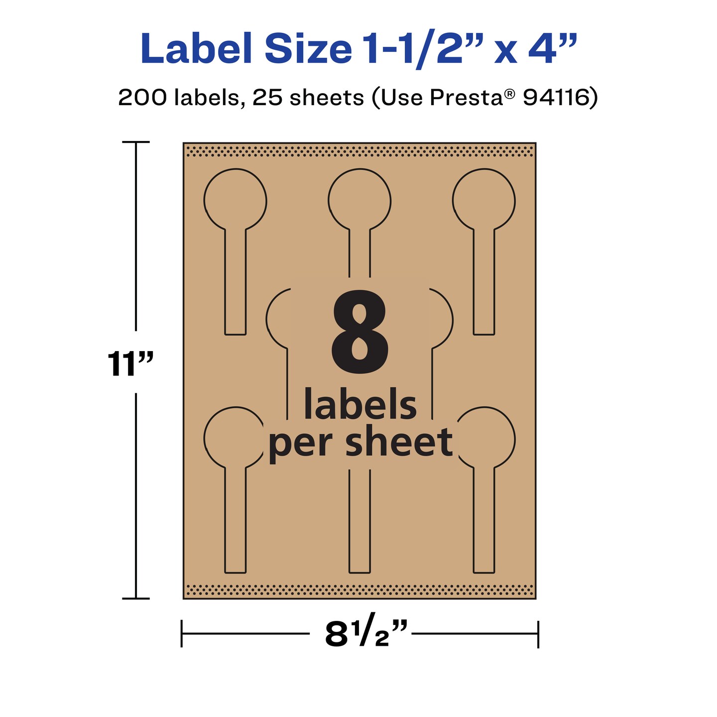 Avery Kraft Brown Lollipop Labels with Sure Feed, 1.5&#x22; x 4&#x22;