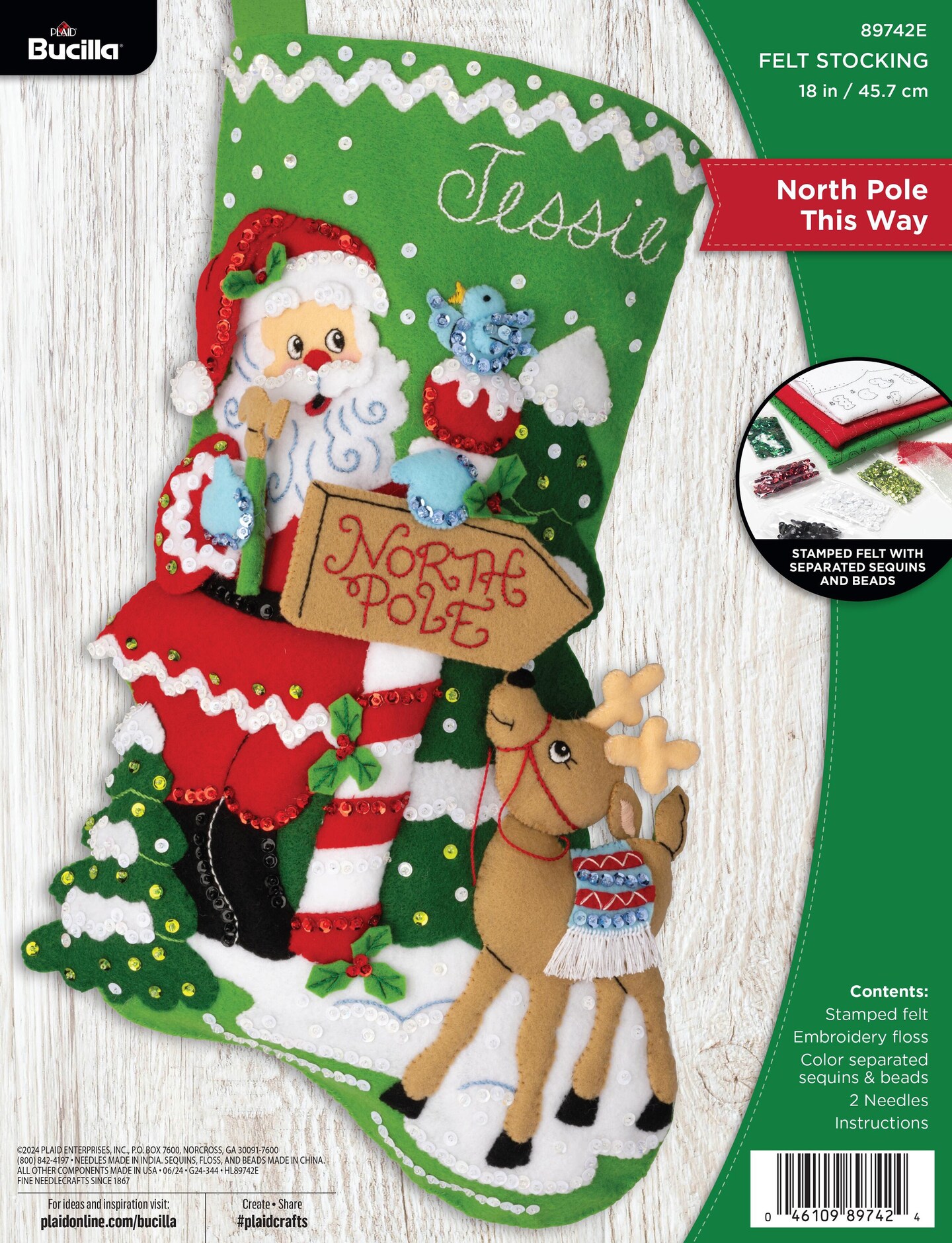 Bucilla Felt Stocking Applique Kit 18&#x22; Long-North Pole This Way