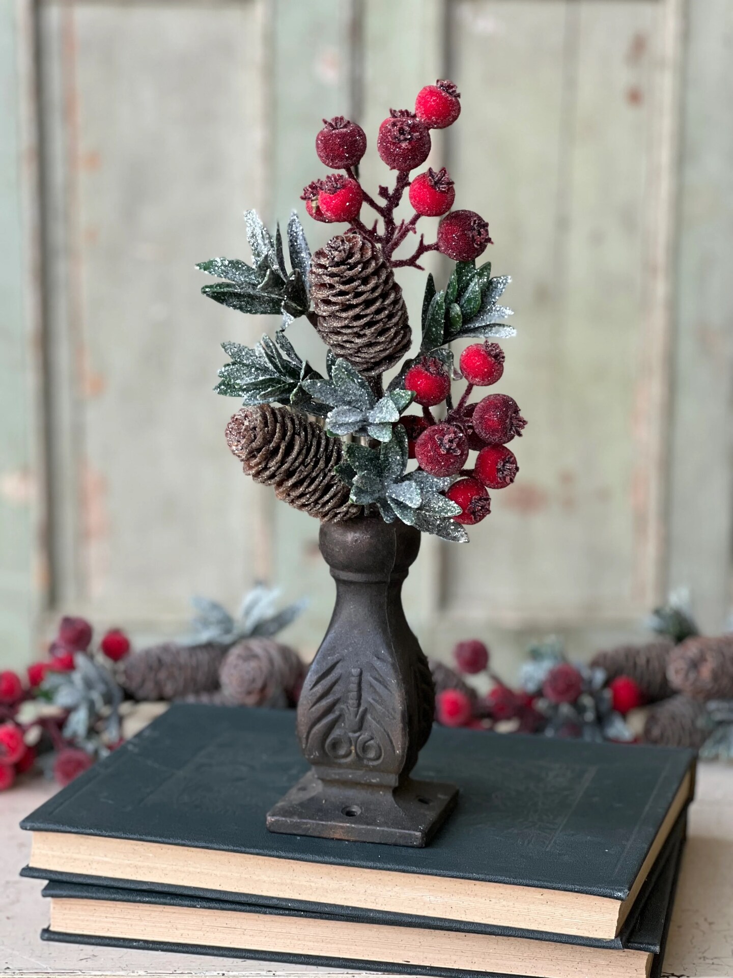 Frosted Berry and Pine cone Pick | 13.5&#x22;