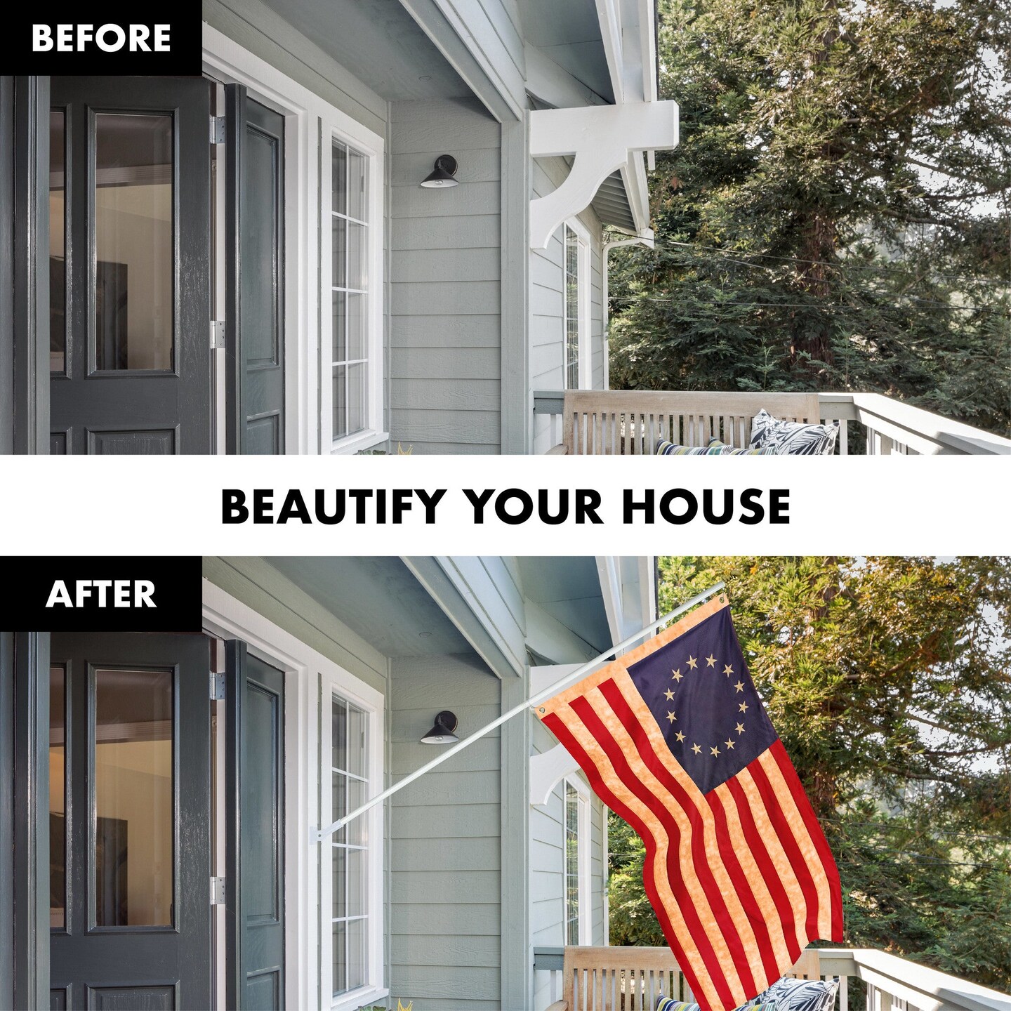 G128 Combo Pack: 5 Ft Tangle Free Aluminum Spinning Flagpole (White) &#x26; Betsy Ross Tea-Stained Flag 2.5x4 Ft, ToughWeave Pro Series Embroidered 420D Polyester | Pole with Flag Included