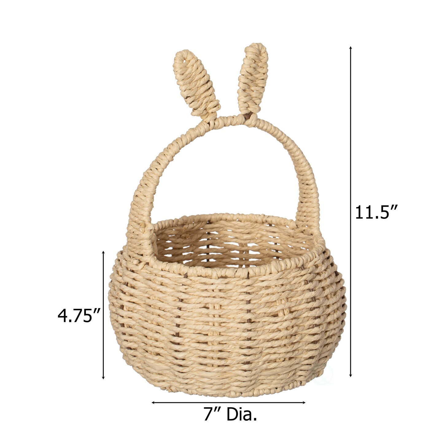Wickerwise Hand-Woven Easter Bunny Ear Basket with Handle &#x2013; Multi-Purpose Paper Rope Wicker Basket for Easter Egg Hunts, Picnics, Flower Arrangements, Food Storage, Party, and Home Decor