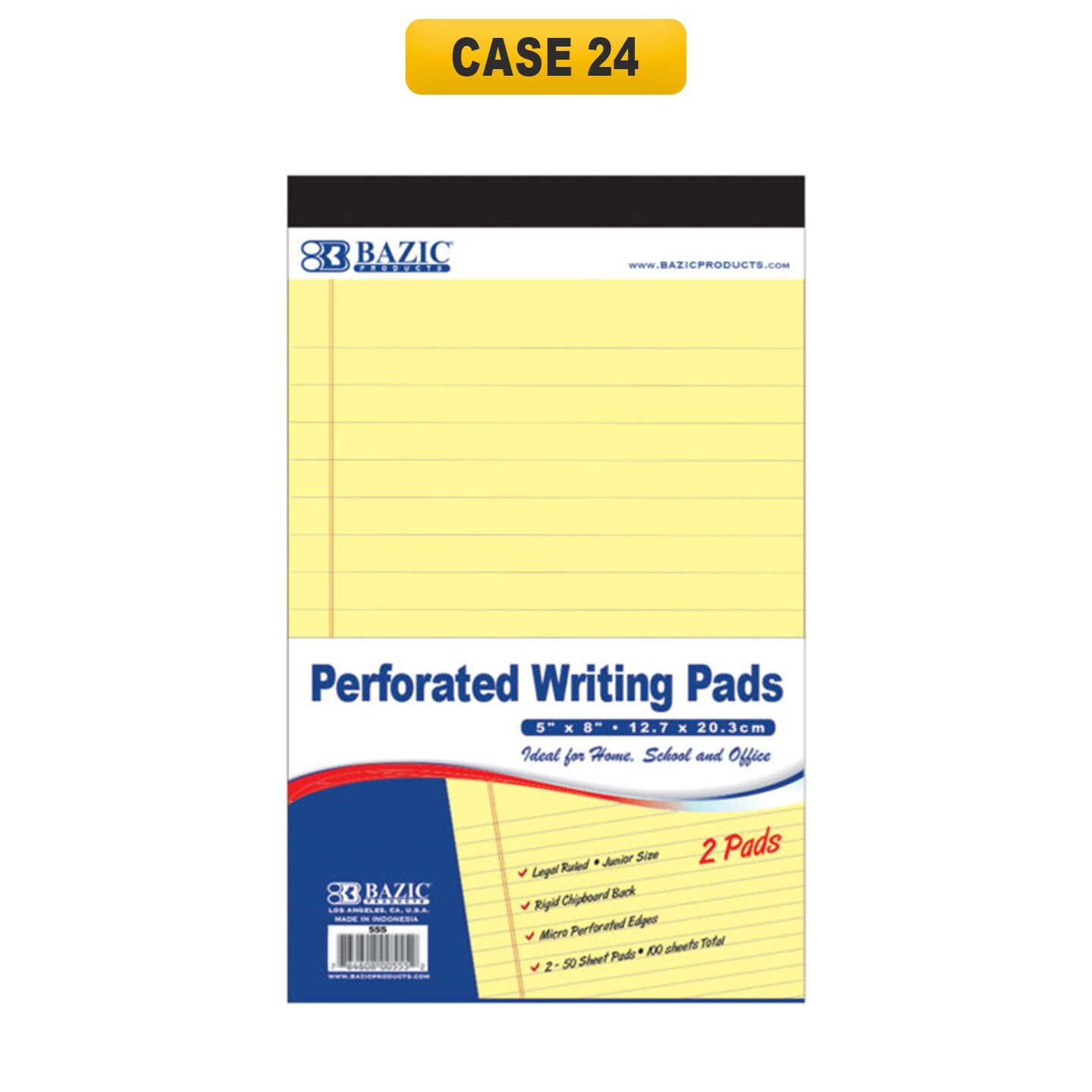 Bazic&#xAE; 50 Ct. 5&#x22; X 8&#x22; Canary Perforated Writing Pads