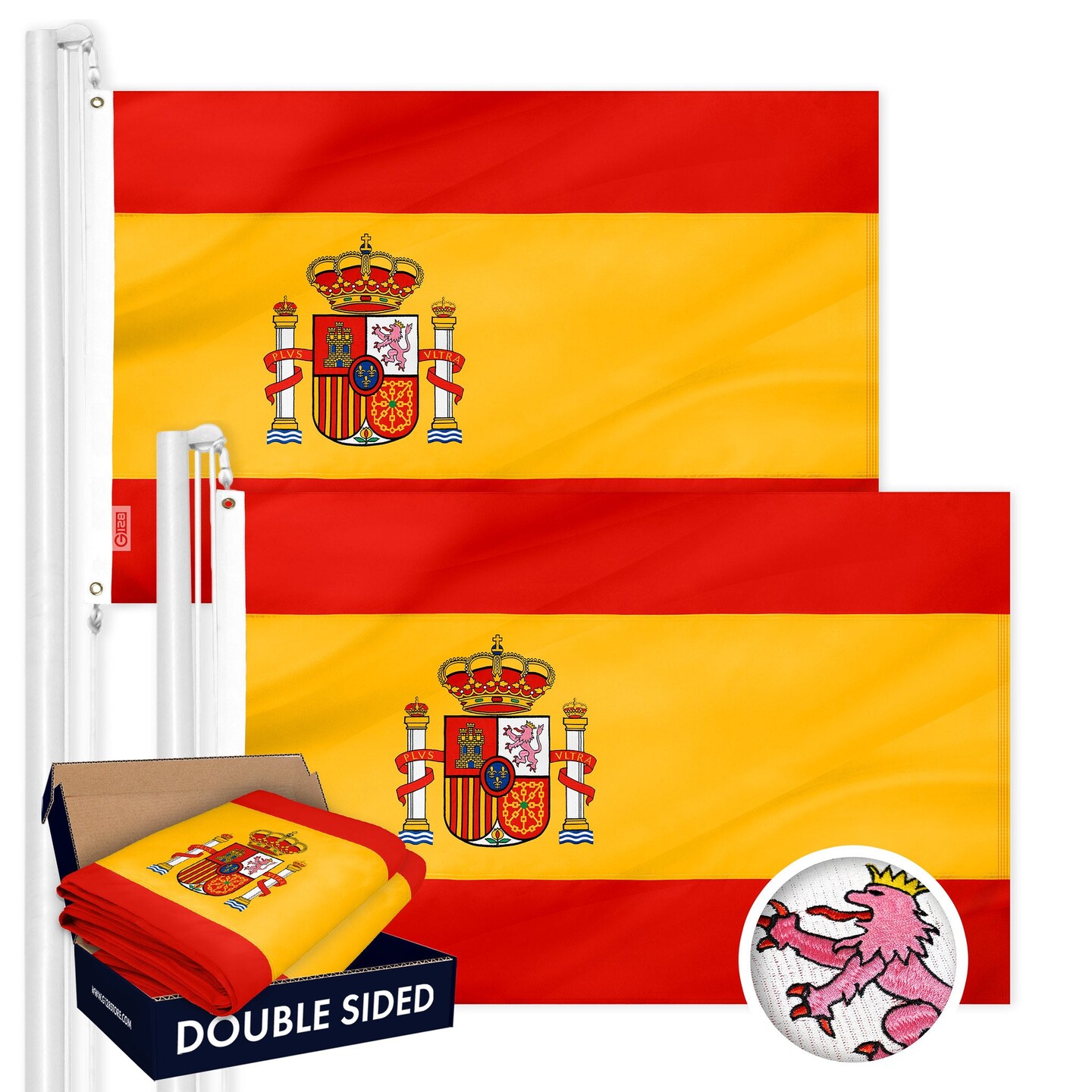 Spain Spanish Flag 3x5 Ft 2-Pack Double-sided Embroidered Polyester By G128