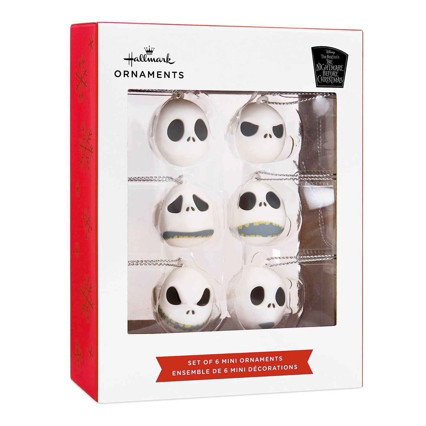 Tim Burton's The Nightmare Before Christmas Jack Skellington Heads Mini Christmas Ornaments, Shatterproof, Set of 6