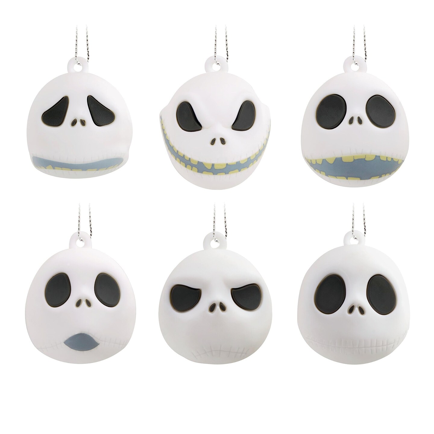 Tim Burton's The Nightmare Before Christmas Jack Skellington Heads Mini Christmas Ornaments, Shatterproof, Set of 6