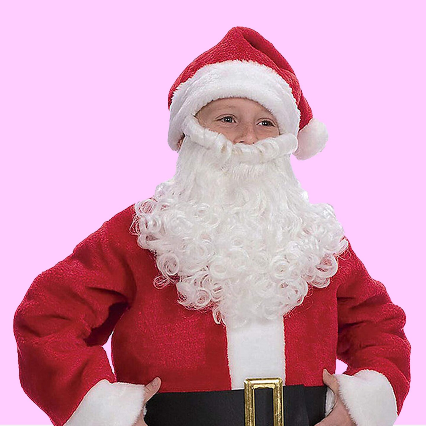 Childs Plush Santa Suit Red and White Costume with Beard Hat and Boot Tops