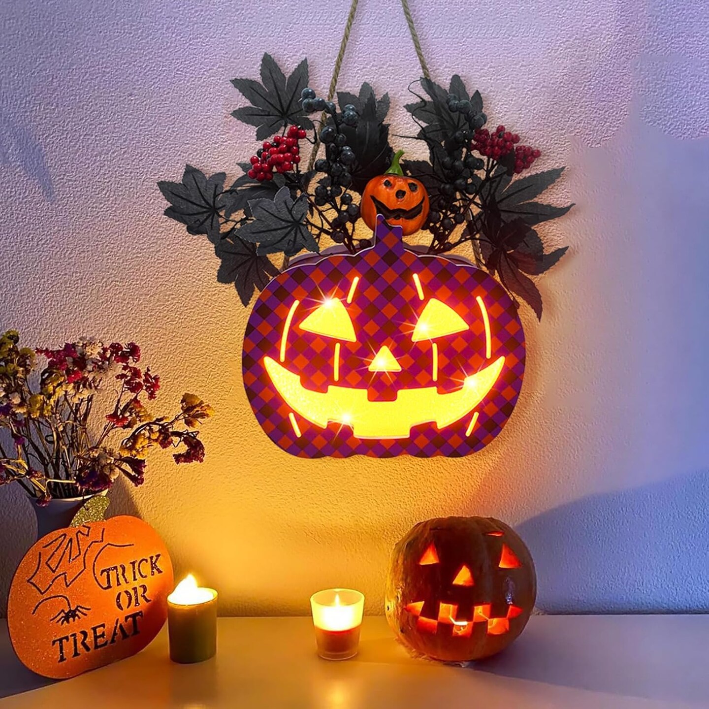 Lighted Halloween Pumpkin Sign