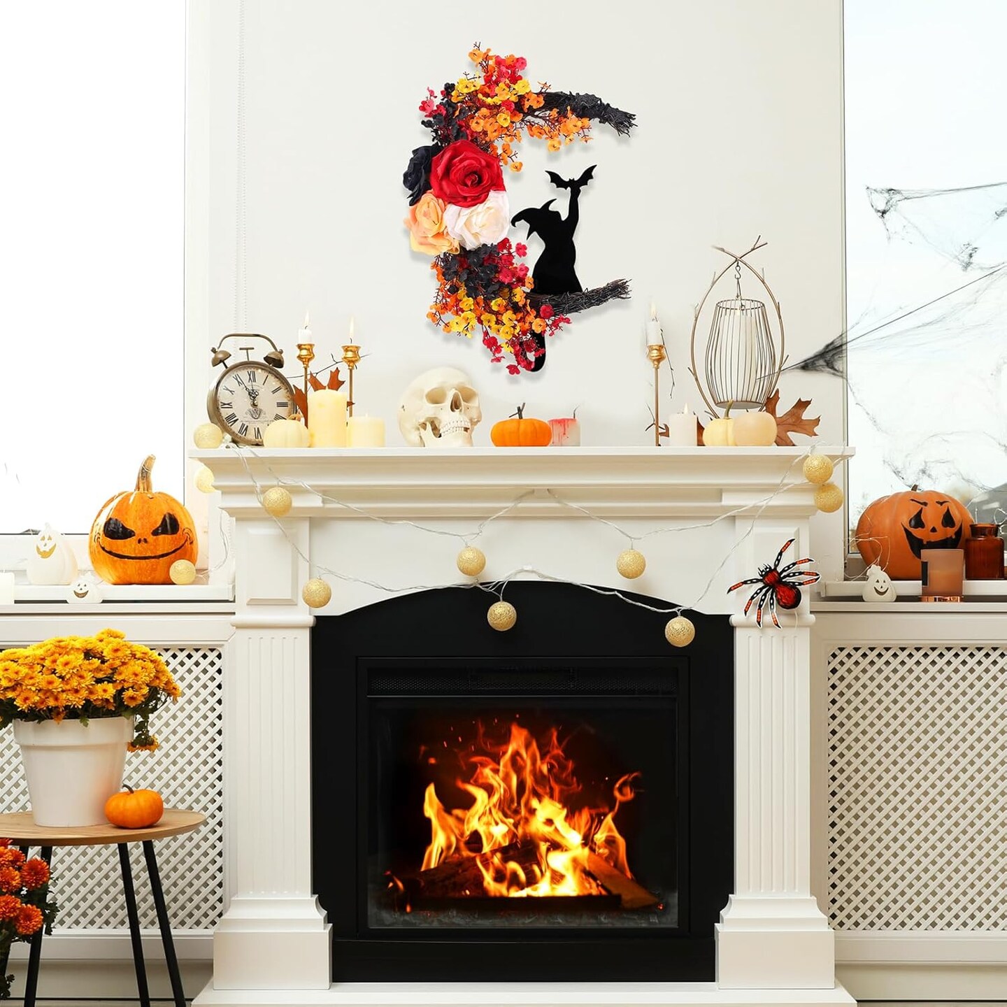 Halloween Wreaths for Front Door Moon Black