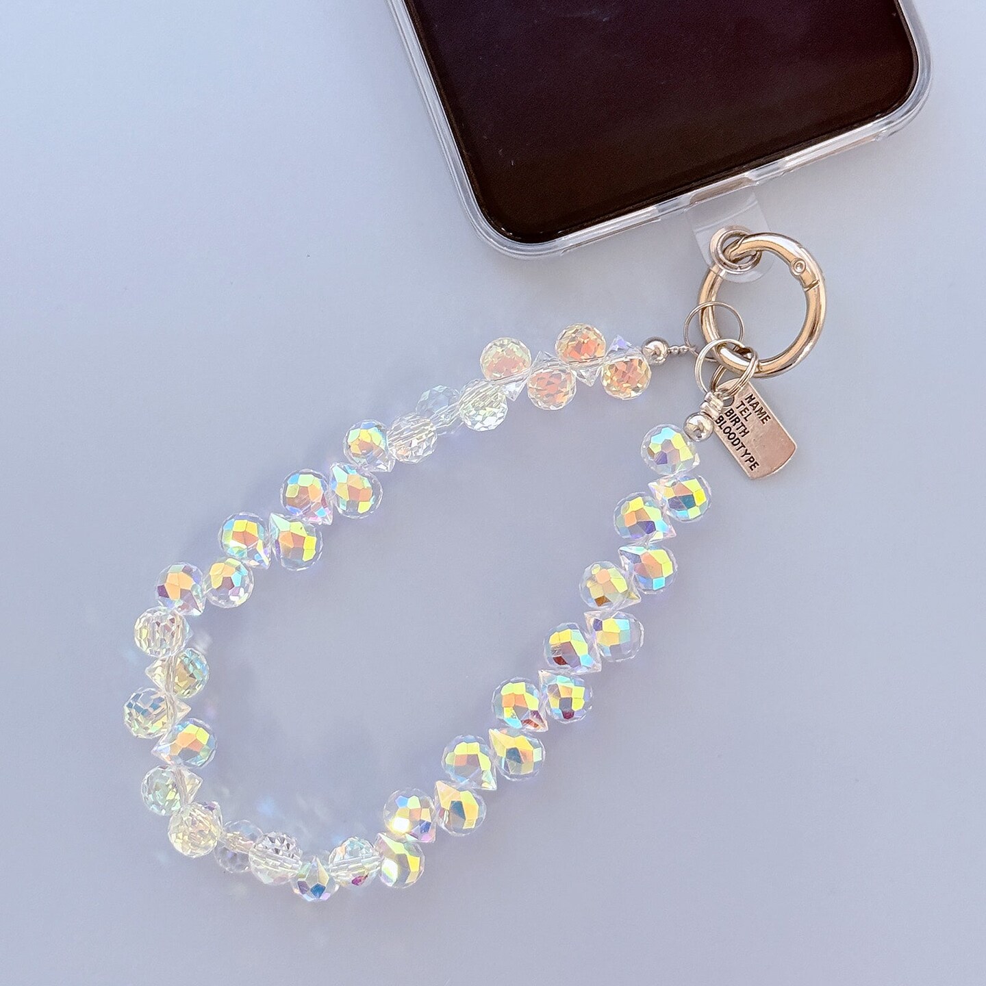 Wrapables Sparkling Beaded Cell Phone Wrist Strap, Keychain, Bag Charm with Lanyard Tether Tab, Clear Crystal