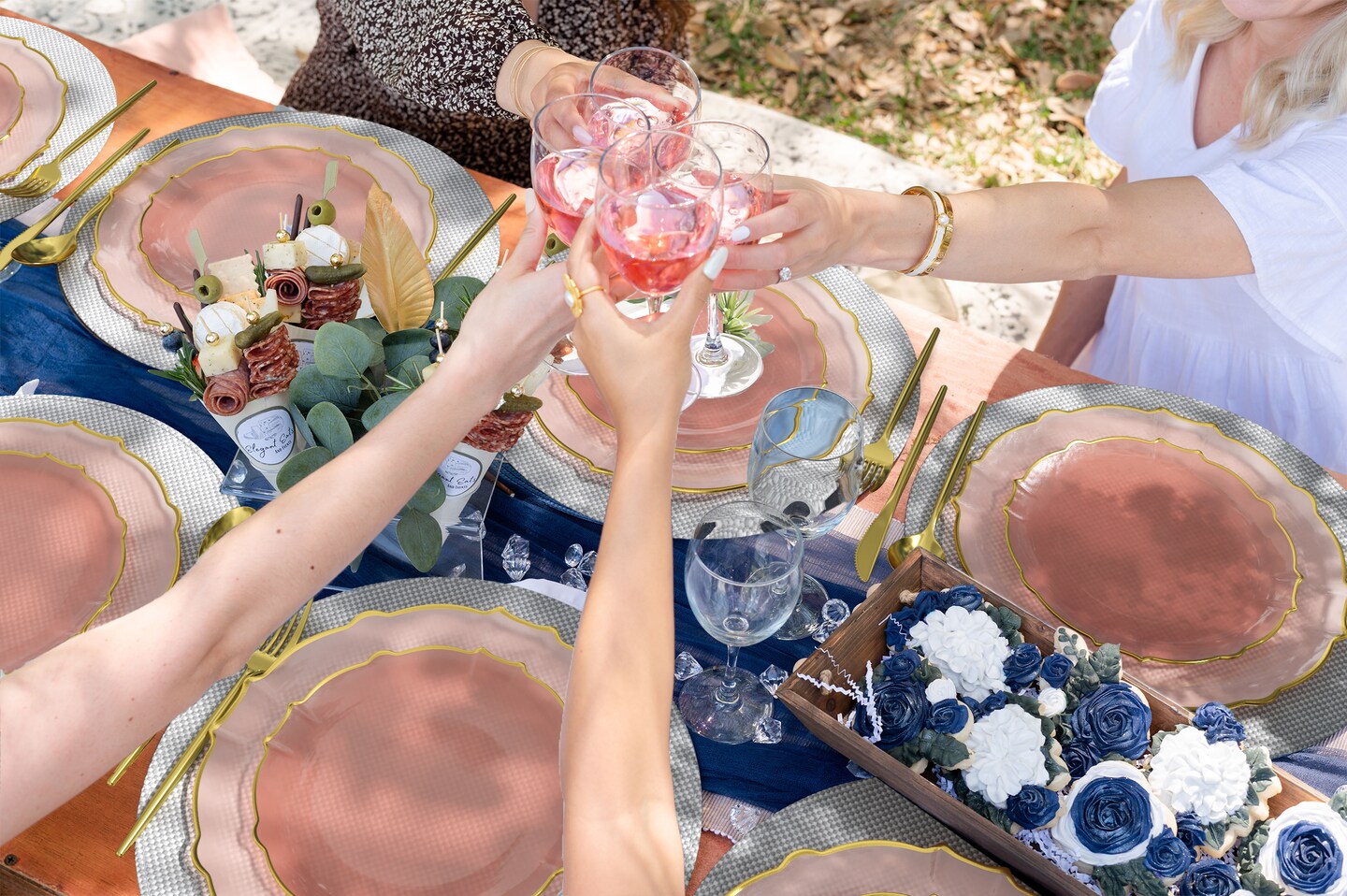 Trendables Plastic Plates for Party Fancy Plastic Dinner Plates For Guest 7.5 inch Dessert Plates & 10 Inch Thin Delicate Disposable Dinnerware Charger Plate Set