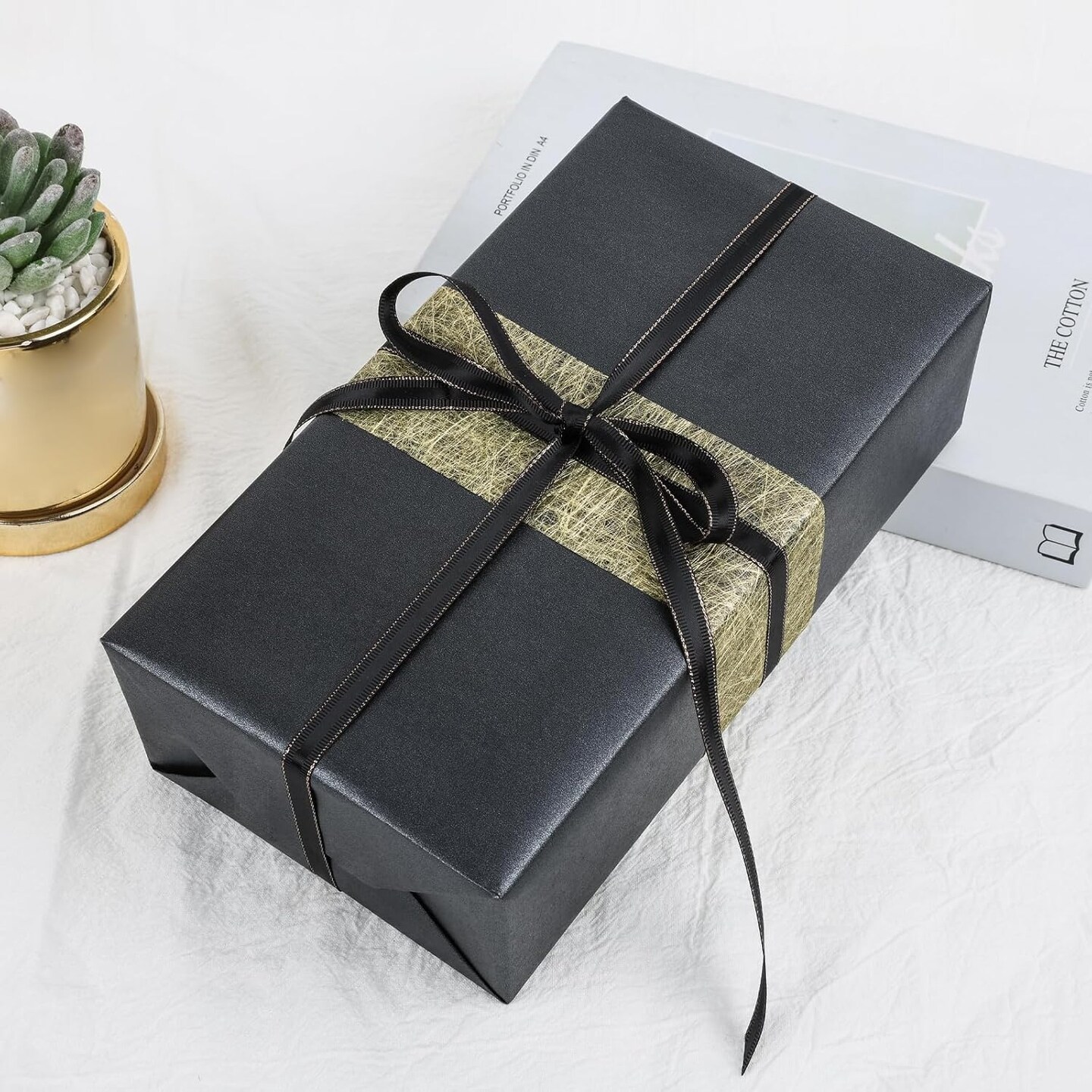 Matte Carbon Black Wrapping Paper Roll – Pearly-Lustre Solid Color Gift Wrap (17 in x 32.8 ft) for Weddings, Birthdays, Christmas, Baby Showers & DIY Bouquet Packaging