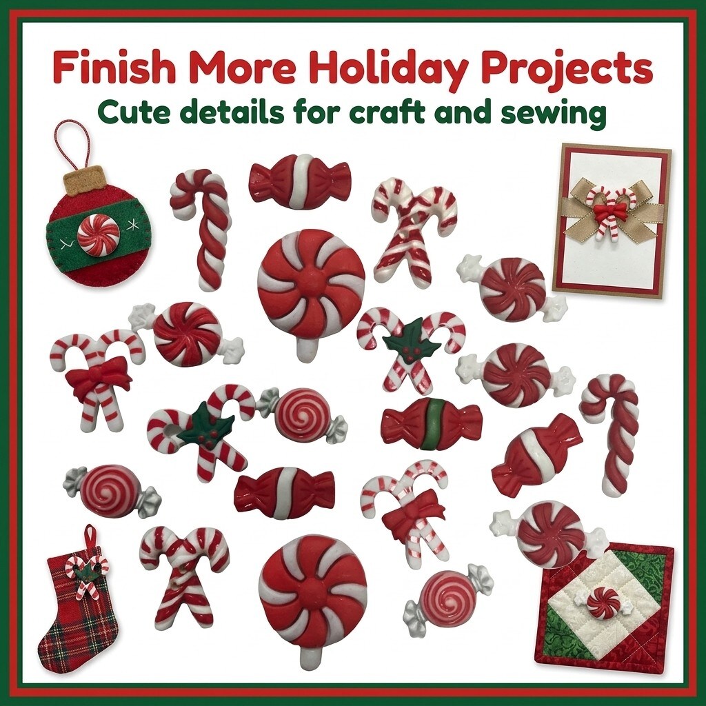 Buttons Galore Candy Cane and Christmas Button Super Value Pack for DIY Craft and Sewing Projects