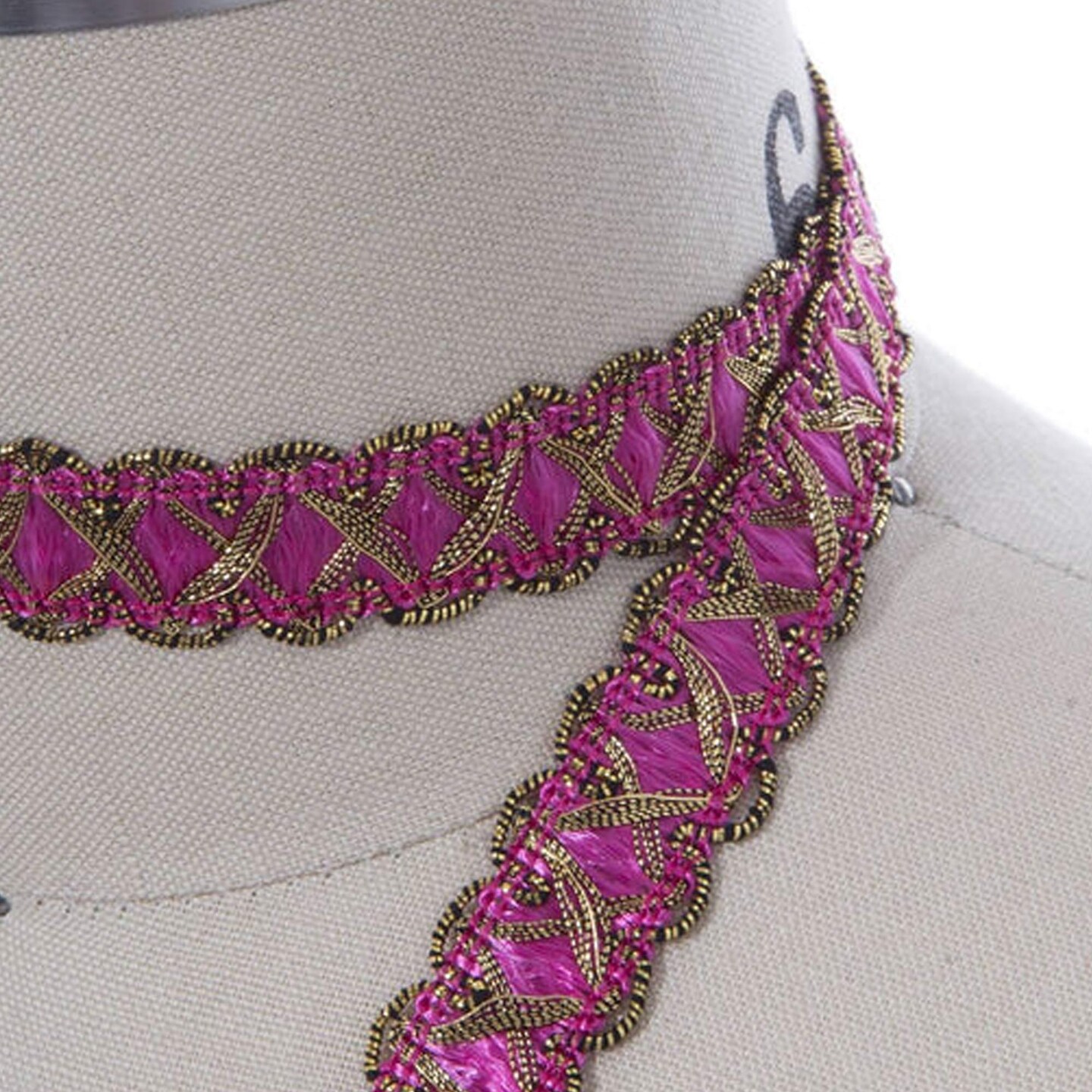 2 Yards 5/8 Inch Hot Pink and Gold Crossover French Gimp Trim for Victorian Decor