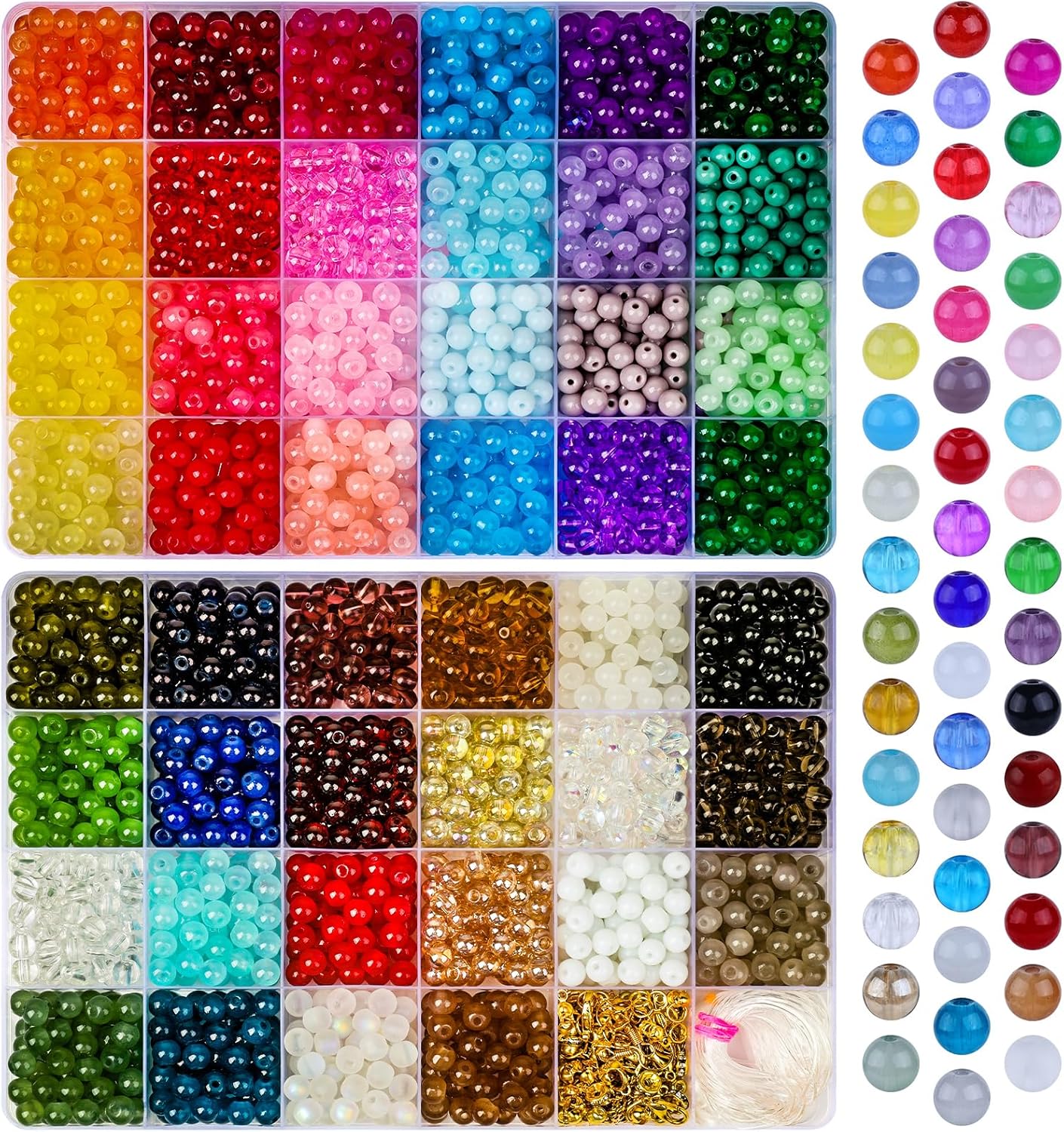2500 PCS 46 Colors Glass Bead - 6mm Round Crystal Beads
