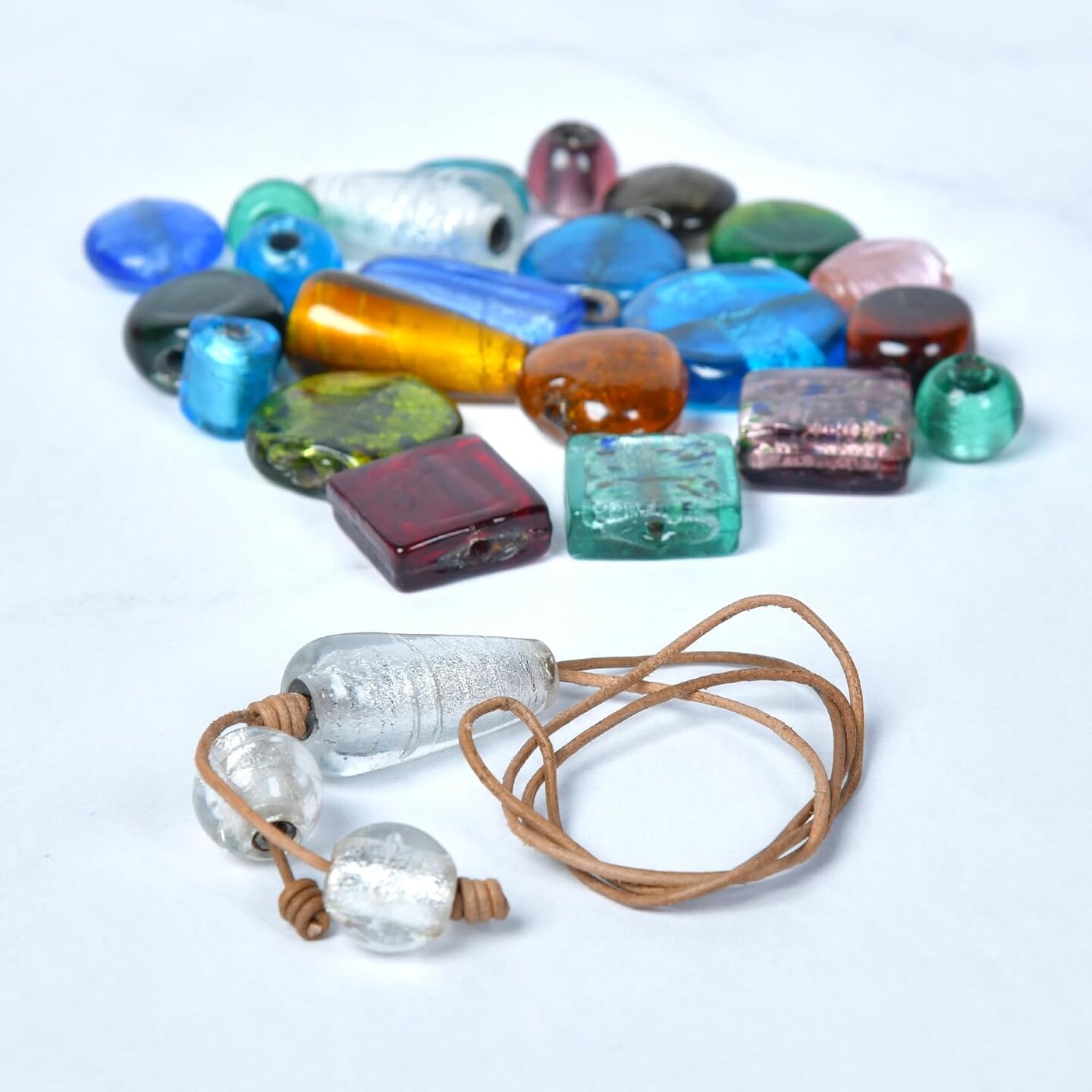 1 LB Bag of Assorted Glass Beads for Jewelry Making (Silver Foil Mix)