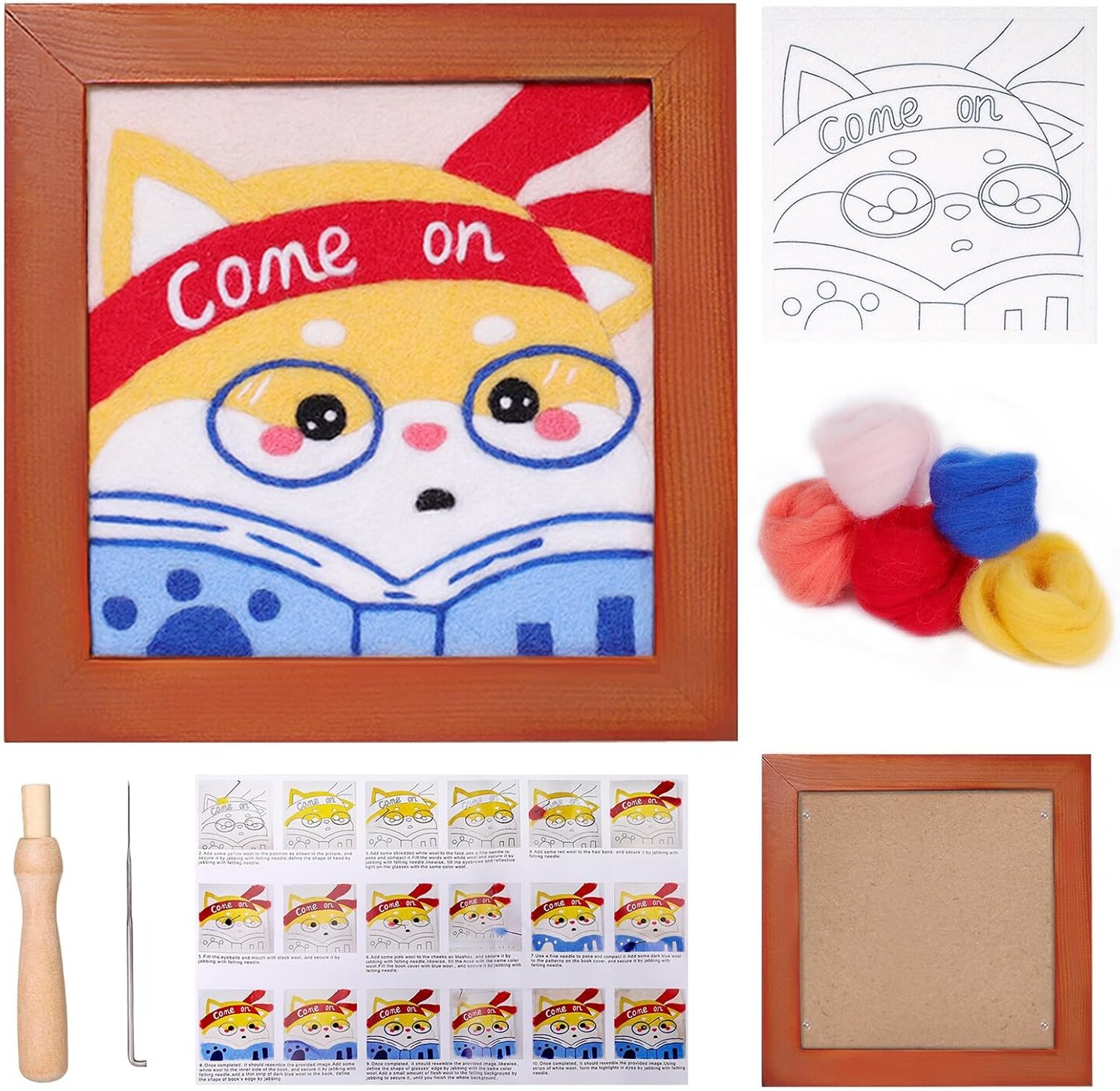 Needle Felting Starter Kit for Beginners Adults - All-in-One Wool Craft Set with Needles, Foam Pad, Frames &#x26; Step-by-Step Guide - DIY Supplies for 3D Animals, Home Decor &#x26; Unique Gifts