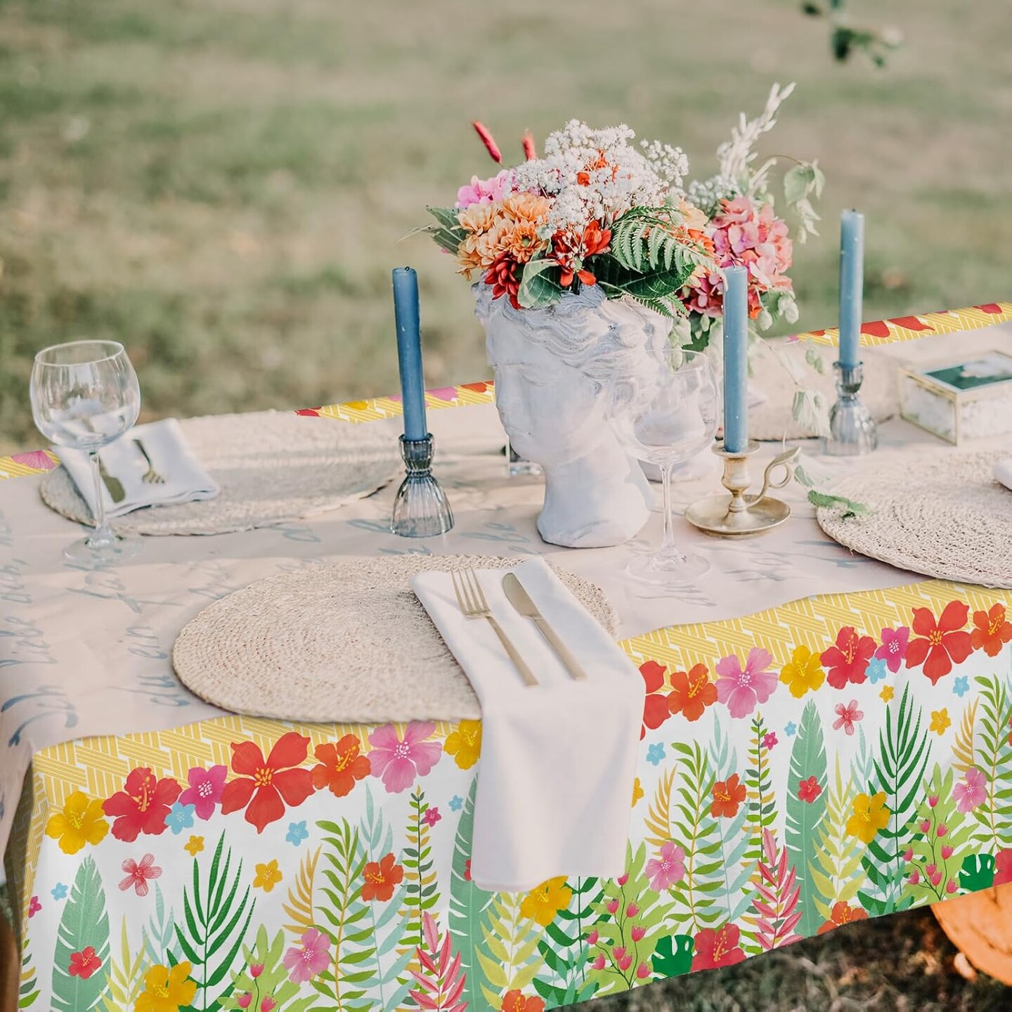 Hawaiian Luau Party Supplies Set - Includes 2 Aloha-Themed Disposable Plastic Tablecloths