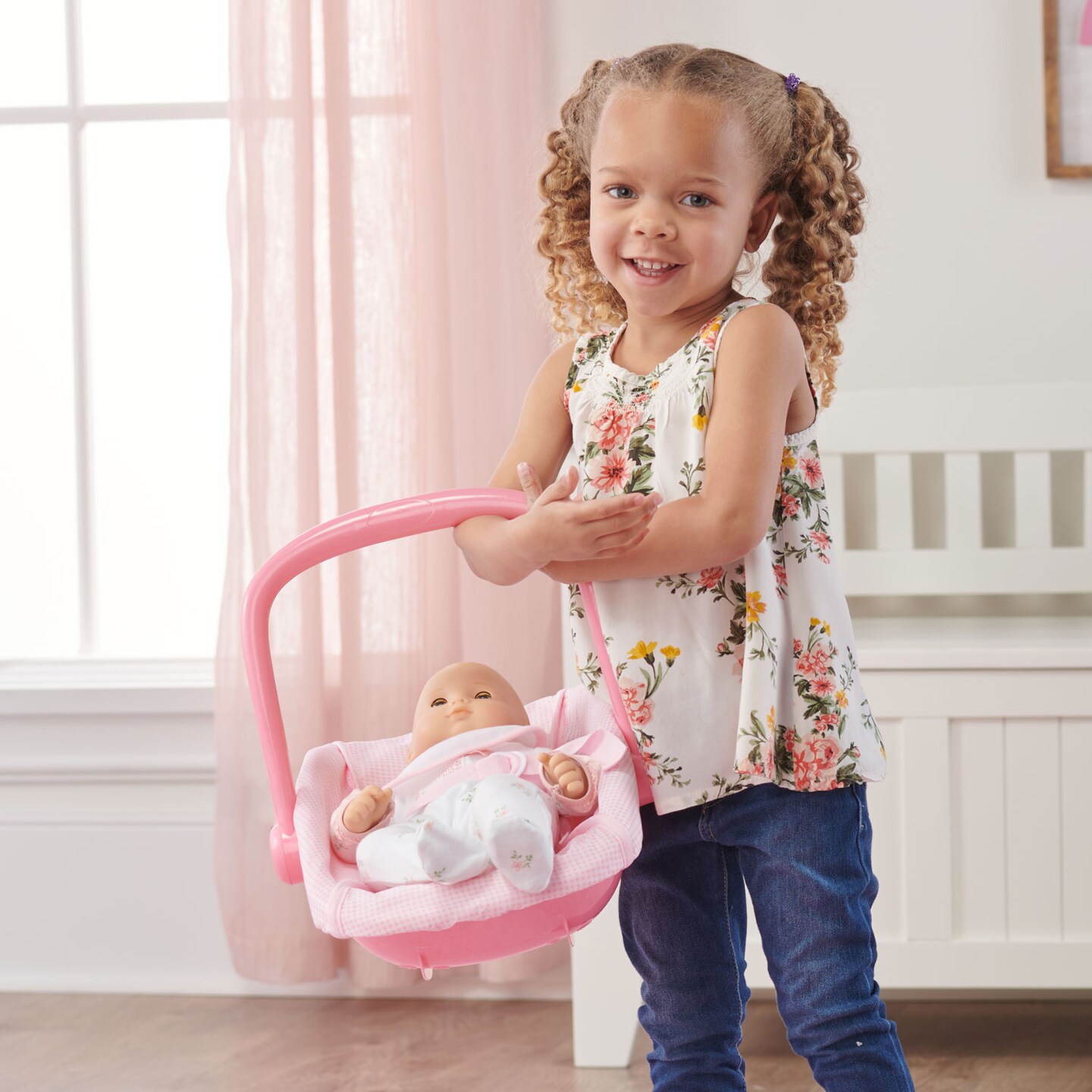 Badger Basket Doll Swing with Portable Carrier Seat - Pink/Gingham