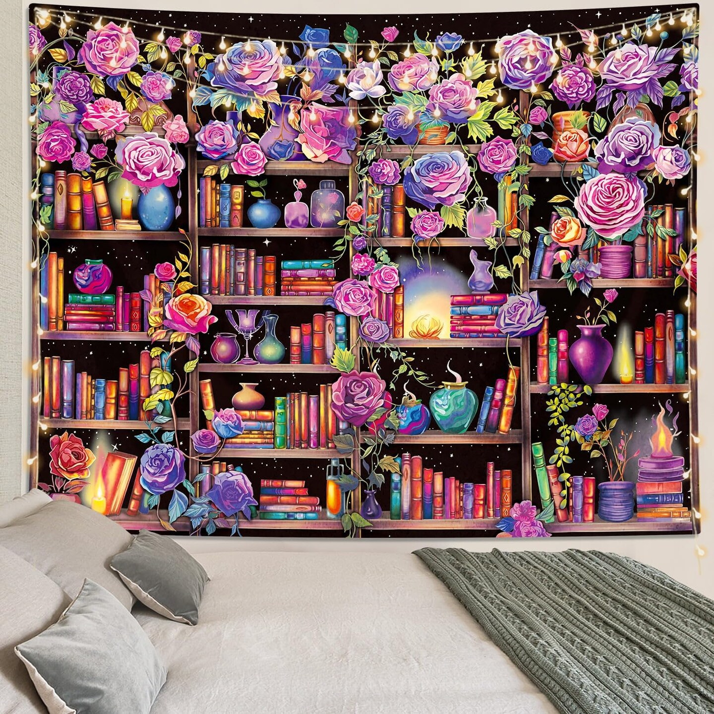 Pink & Purple Flower Wall Art Tapestry – 70" x 90" Floral Hanging for Bedroom Decor