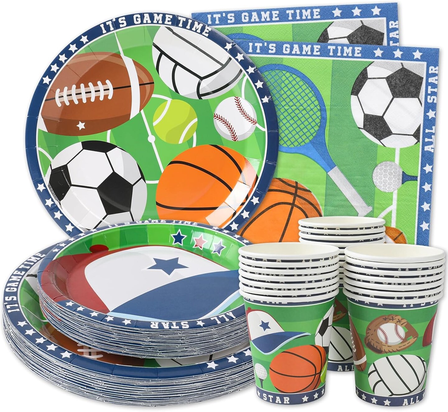 Sports Themed Party Decorations (Serves 24) Dinner Plates, Dessert Plates, Cups, Napkins. Sports Baby Shower[Multiple]