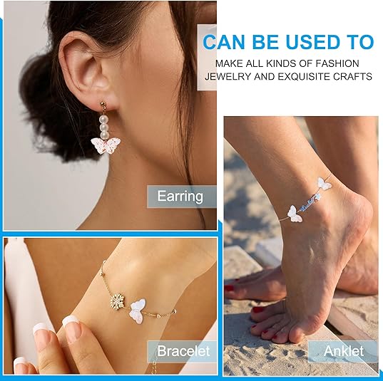 Butterfly Beads, 100Pcs Crystal Butterfly Beads Translucent Czech Glass Beads