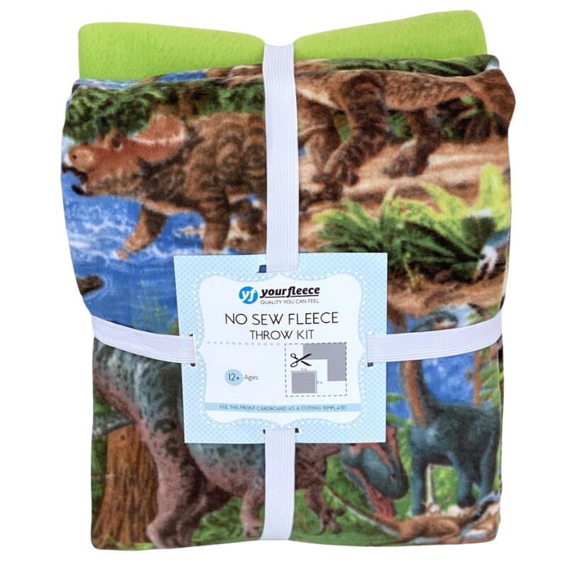 Prehistoric Dinosaur Land Anti-Pill Premium No-Sew Throw Fleece Fabric Kit (72x60)