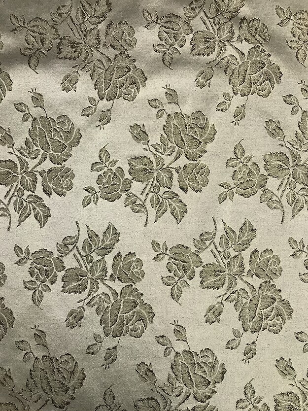 1 Yard Gray Metallic Rose Brocade Fabric Polyester Rough Texture 58/59 Inches Width