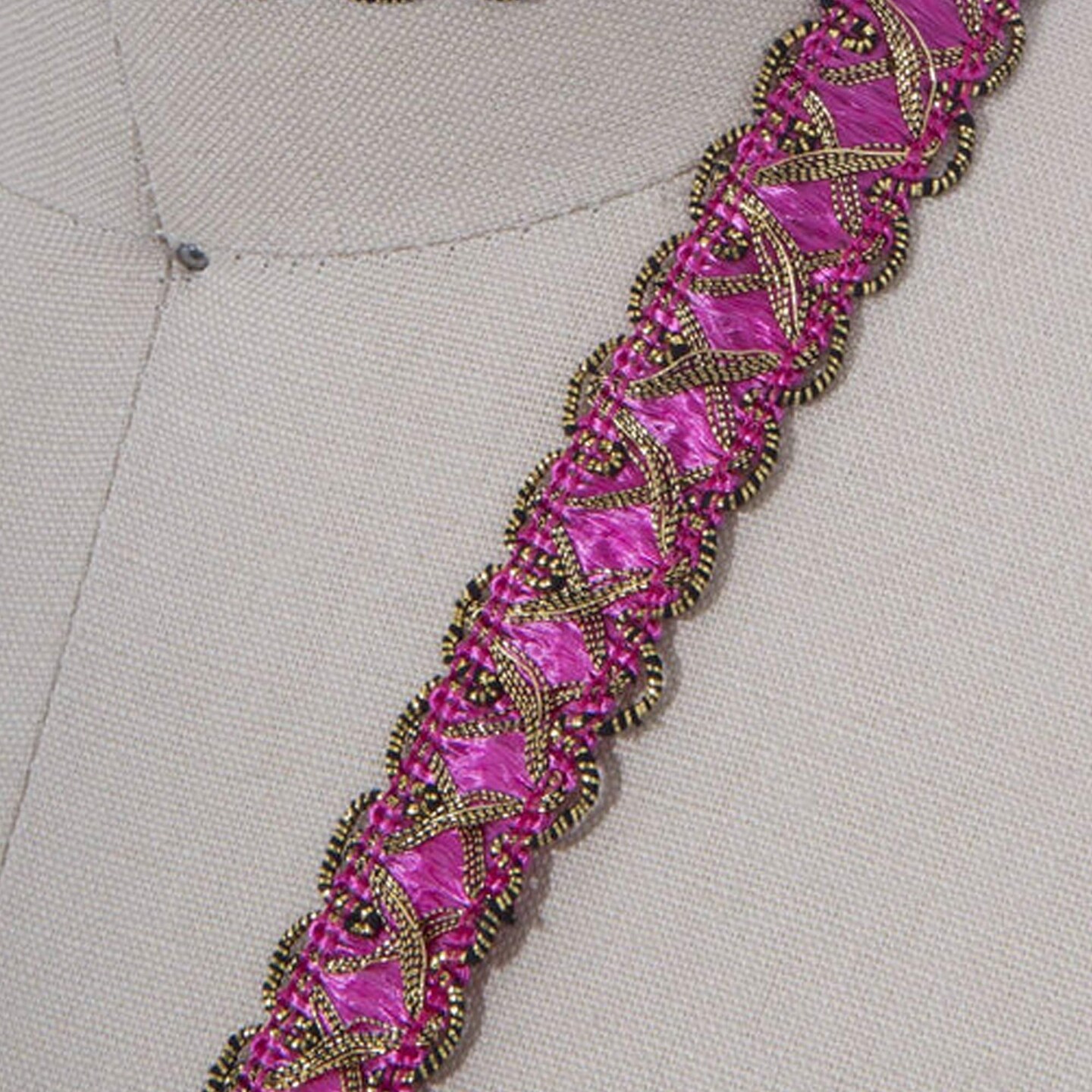2 Yards 5/8 Inch Hot Pink and Gold Crossover French Gimp Trim for Victorian Decor
