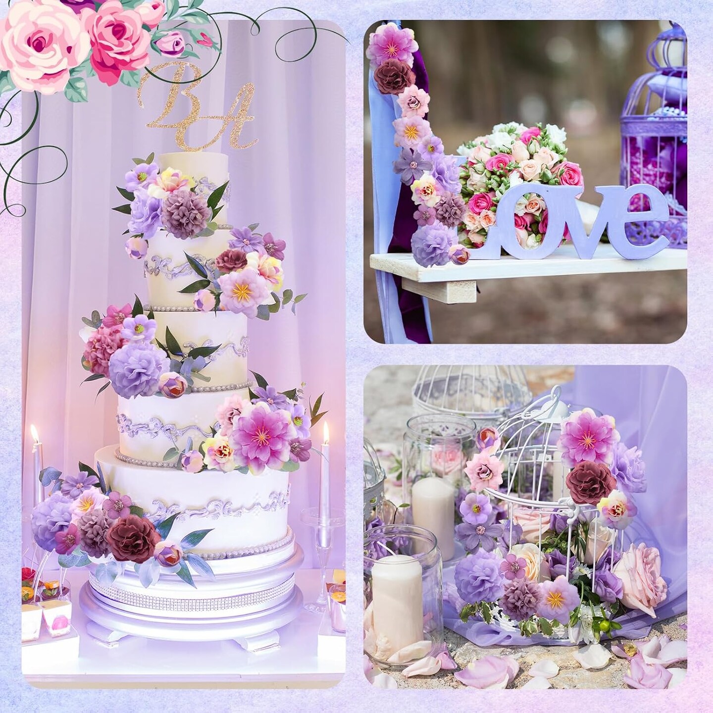 120 Pcs Spring Mini Artificial Flowers – Silk Daisies & Peonies for DIY Decor (Purple,Coquette Style)