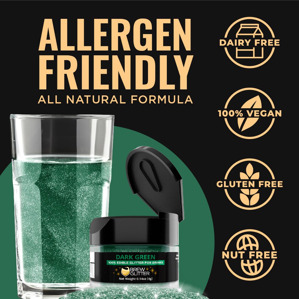 Brew Glitter - Dark Green Edible Drink Glitter (4g, x1 Flip-Cap Jar) for Beer, Cocktails and Beverages
