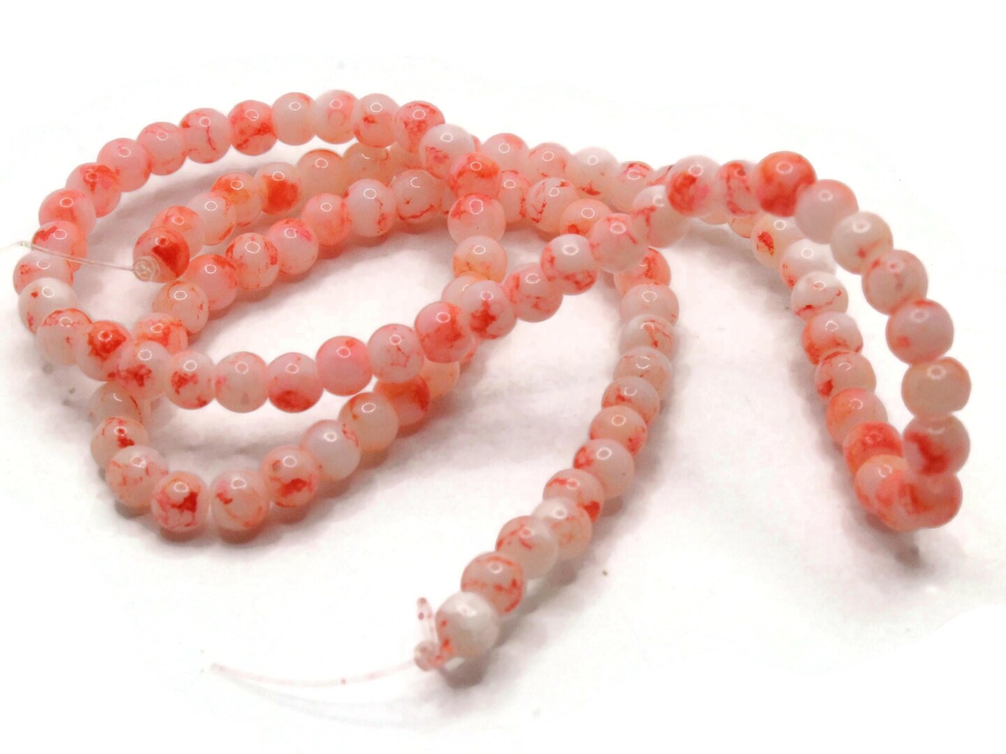 100 4mm White with Orange Splatter Paint Smooth Round Glass Beads