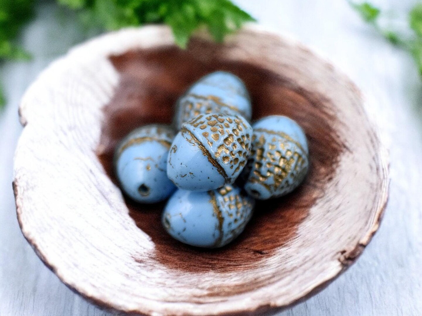 *8* 10x12mm Bronze Washed Opaque Pacific Blue  Acorn Oval Beads