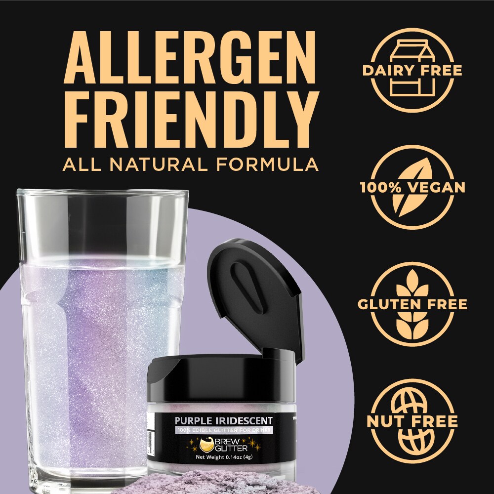 Brew Glitter - Purple Iridescent Edible Drink Glitter (4g, x1 Flip-Cap Jar) for Beer, Cocktails and Beverages