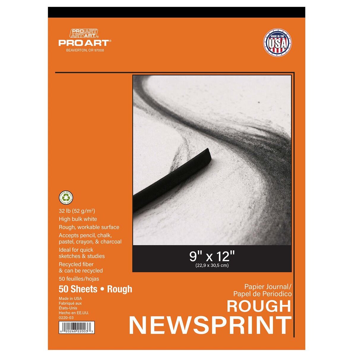 PRO ART Newsprint Paper Pad, 9-inch x 12-inch, 32lb, 50 sheets, Natural Color Newspaper Sketch &#x26; Drawing Paper, High Bulk Rough Finish