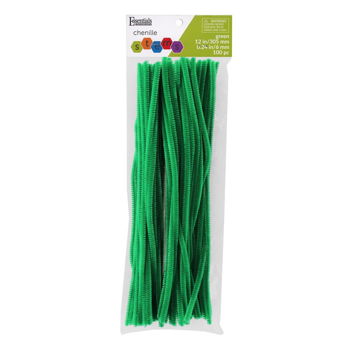 Essentials By Leisure Arts Chenille Stems Green, 12 Inch 6mm, Bendable Craft Pipe Cleaners for DIY Projects, Dolls, Ornaments, Jewelry, and Decorations, 100 Pack