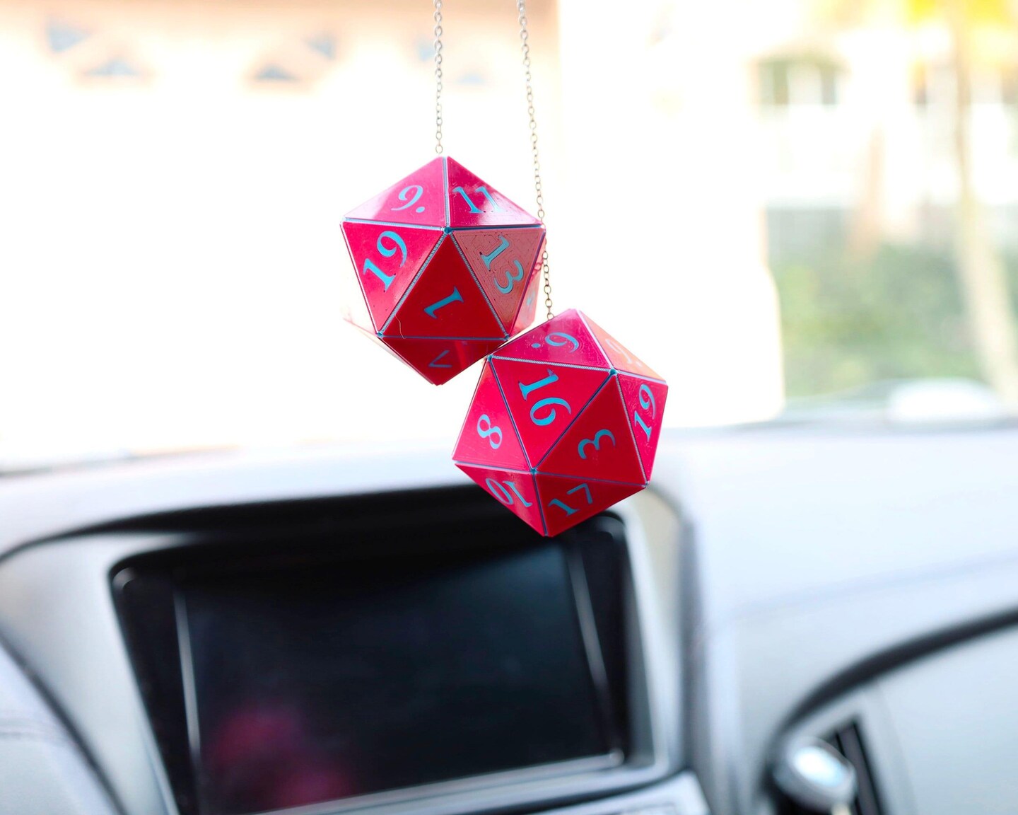 D20 Car Dice - Pick your colors, custom 2 inch charms - Hanging