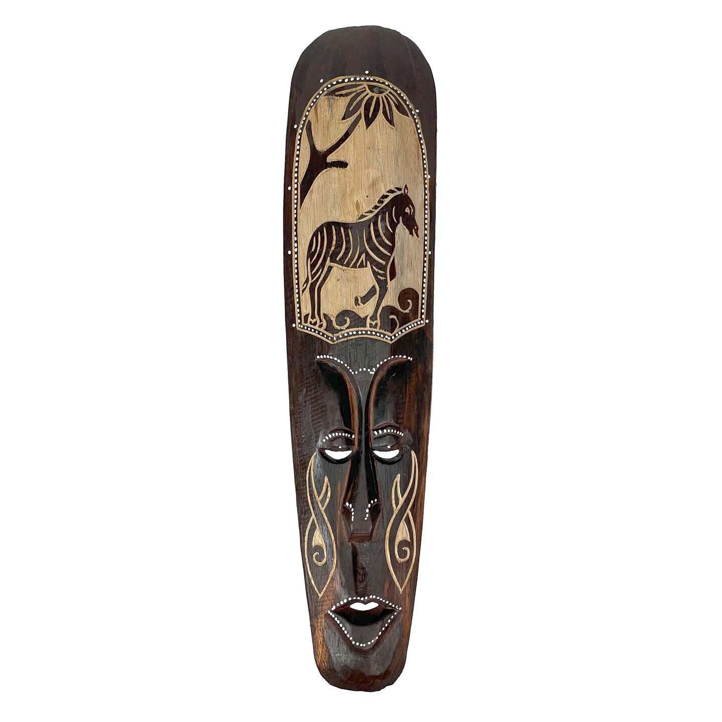 Hand Painted Carved African Tribal Zebra Wall Mask