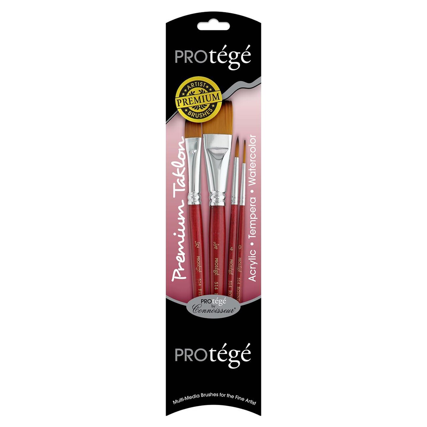 Protege Brush Set Premium Taklon Paint Brush Short Handle 4pc, For Acrylic, Watercolor, and Oil &#x2013; Professional Artist Brush for Fine Detail, Broad Strokes, and Washes