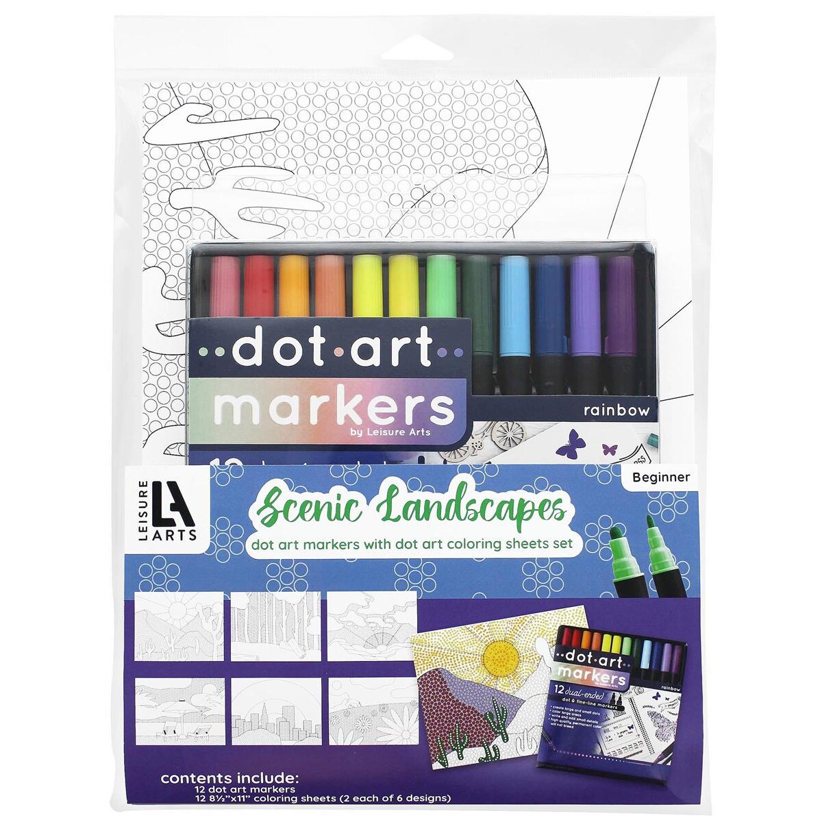 Leisure Arts Dot Art Landscape Coloring Sheets W/Markers, Dot Art, Marker Sheets, Art Activity Sheets, Book, Coloring Book, Markers Sheet