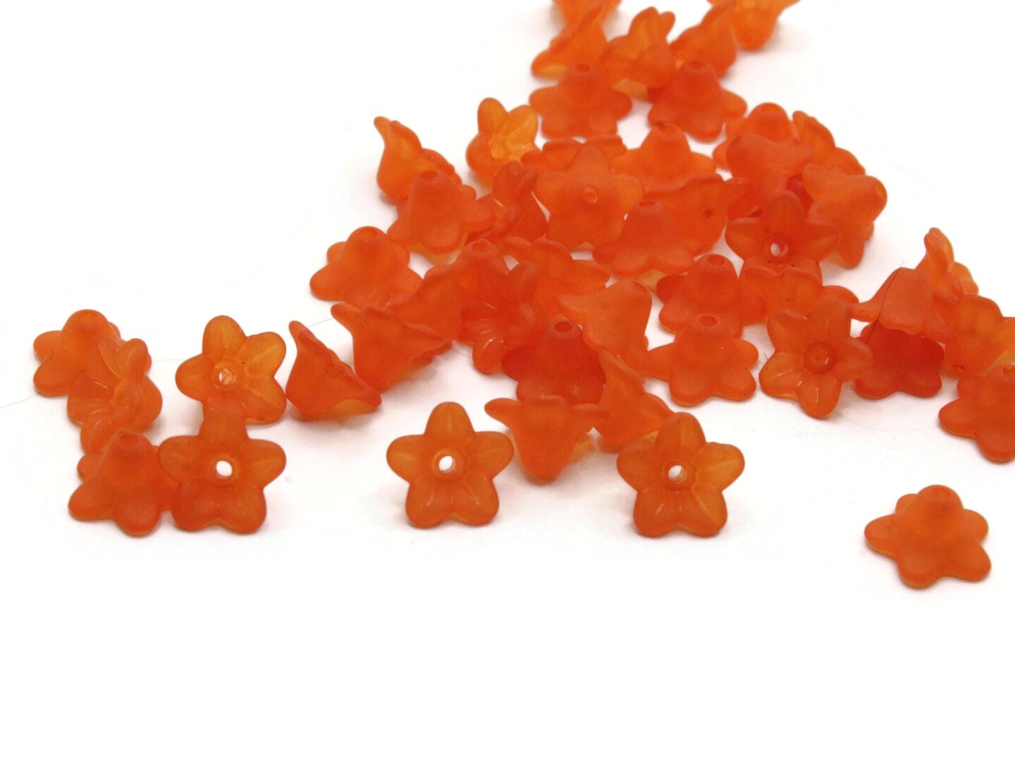 50 10mm Small Orange Flower Translucent Lucite Beads