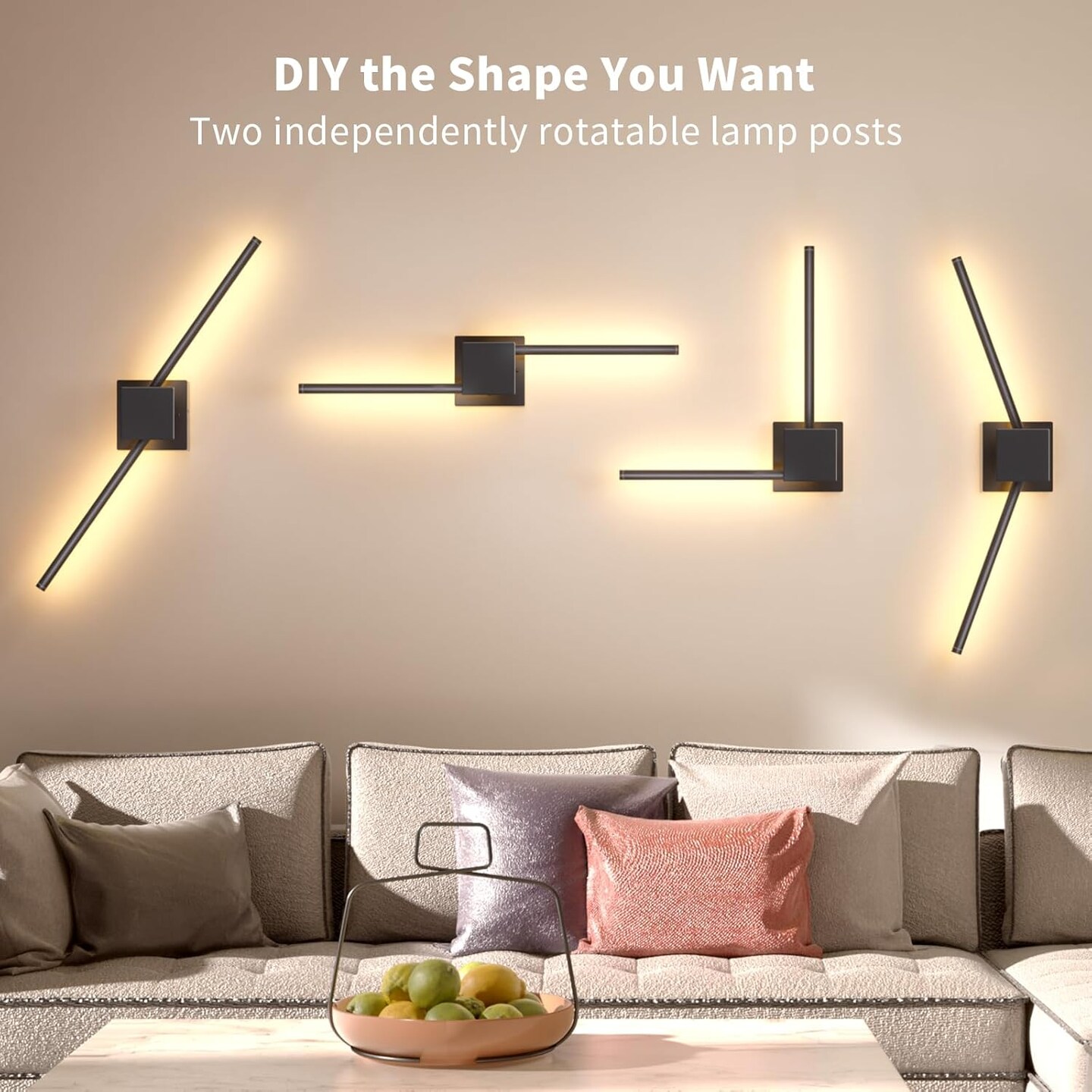 Battery Operated Wall Sconces with Remote Control, Dimmable Wall Sconces Set of Two with DIY Independently Rotatable Lamppost, 3000K-6000K LED Wall Lights for Living Room, Bedroom, 28.3 Inch