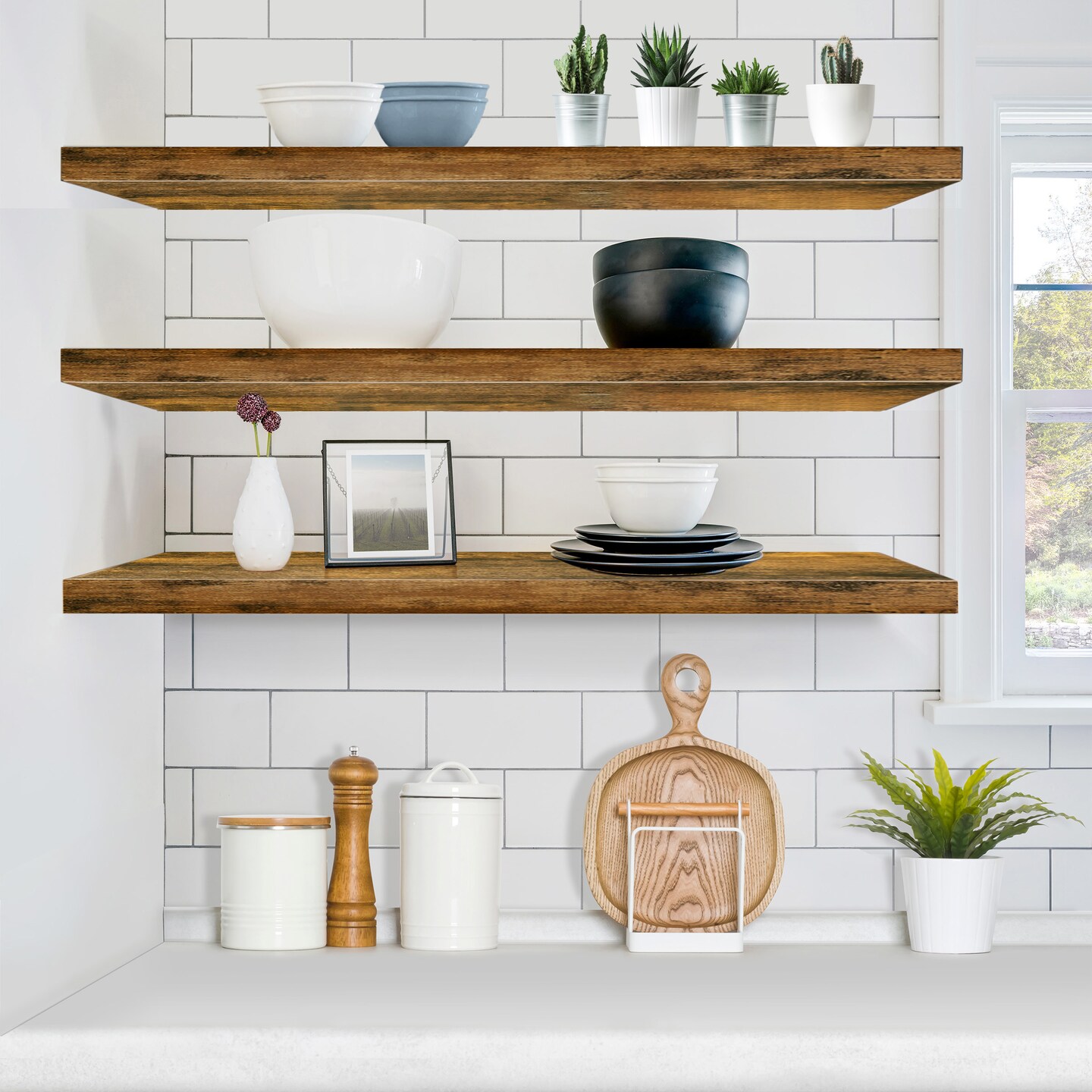 Sorbus 3 Pack Long Floating Shelves for Wall, Large Floating Shelves for Bedroom, Kitchen, Living Room, Bathroom Shelves, Farmhouse Home Decor - 35 x 9 Inch Wall Mounted Floating Shelves for Wall