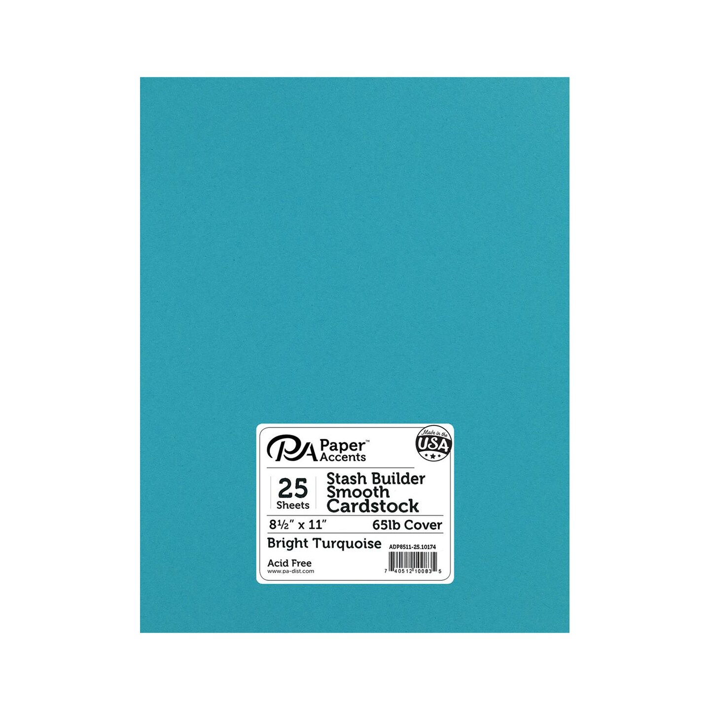 PA Paper Accents Stash Builder Cardstock 8.5&#x22; x 11&#x22; Bright Turquoise, 65lb colored cardstock paper for card making, scrapbooking, printing, quilling and crafts, 25 piece pack
